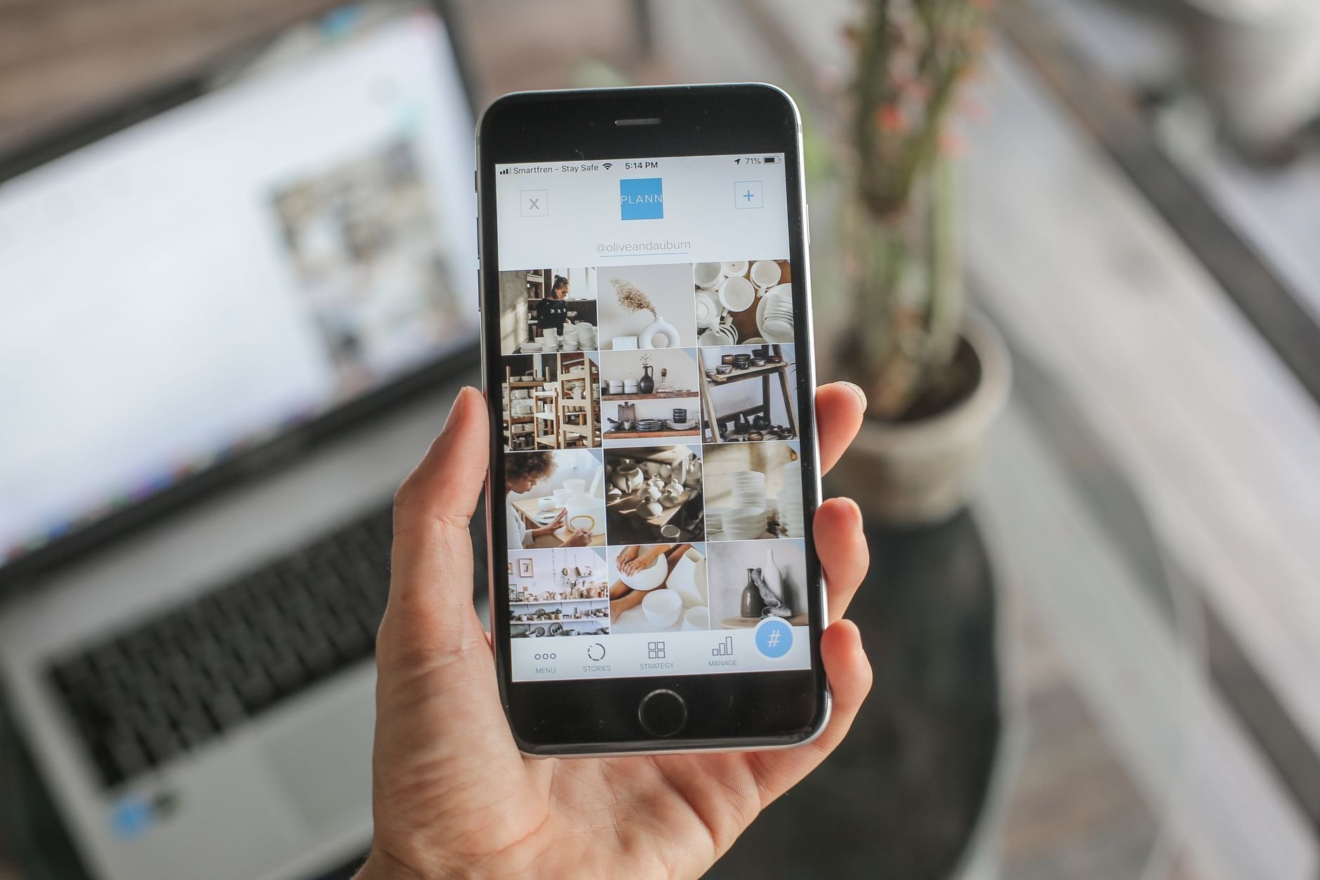 Close-up of a woman using a social media app on a smartphone